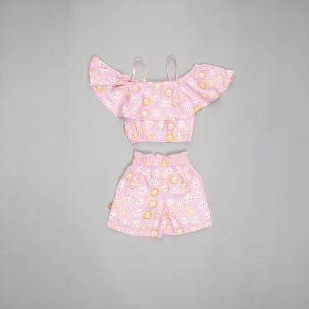 Pink spegetty top with shorts for girls by ten and below