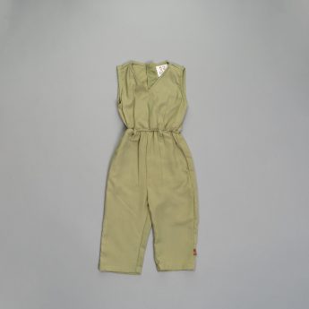 Army green 100% cotton jumpsuit for girls by Ten and below