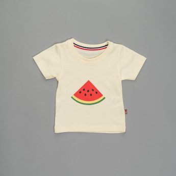 Kids Cream 100% cotton tshirt with Watermellon print for Boys and Girls by Ten and below