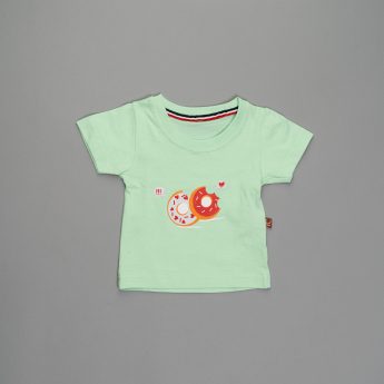 Green 100% cotton Tshirt with dough nut print for Boys and Girl by Ten and below