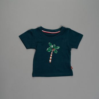 Boys and Girls Petrol blue 100% cotton Tshirt with coconut tree print - Ten and below